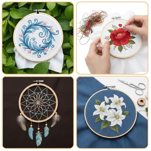 2 Pcs Wooden Embroidery Hoop, 6 Inch 8 inch Bamboo Embroidery Hoops Frame Circle Cross Stitch Hoop Ring for Art Craft Sewing DIY Decoration Home Ornaments - size: 6in+8in