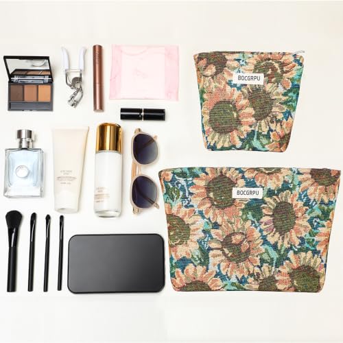 Large Storage Capacity Toiletry Bag Oil Painting Sunflower Make up Pouch - color: Sunflower Oil Painting