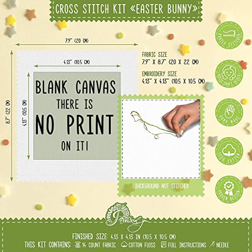 Povitrulya Cross Stitch Kit 'Easter Bunny' - DIY Embroidery with Counted Cross Stitching Pattern of a Cute Bunny - color: Easter Bunny