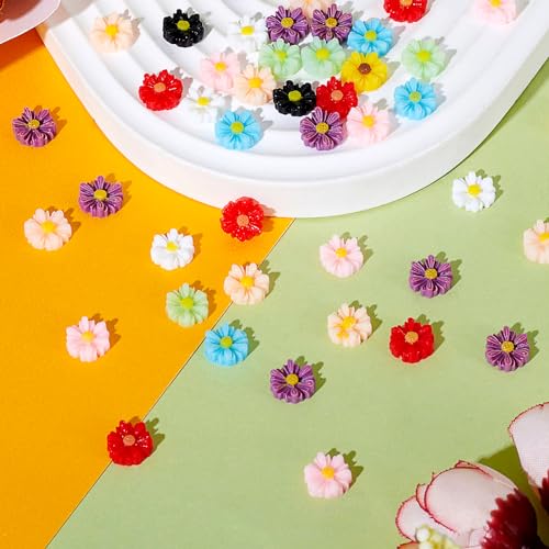 Beadthoven 50pcs 9mm 2/5 Inch Mini Resin Flower Cabochons Mixed Colors No Hole Daisy Flat Back Charms Mini Flowers Cameo Charms Jewelry Embellishment Supplies for Gluing DIY Jewelry Earrings Rings - color: 0Daisy-Mixed#9mm