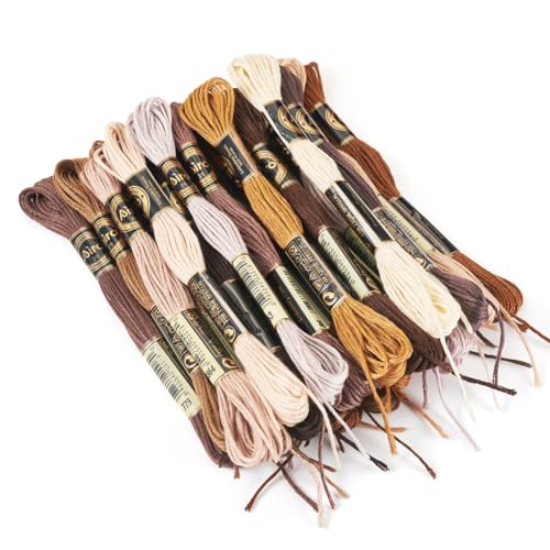 24 Bundles Polyester Embroidery Floss Brown Color Cross Stitch Embroidery Thread Stitch Threads Bulk 1mm Floss String Cord for Jewelry Making Bracelet Stitching Craft Supply - color: Brown
