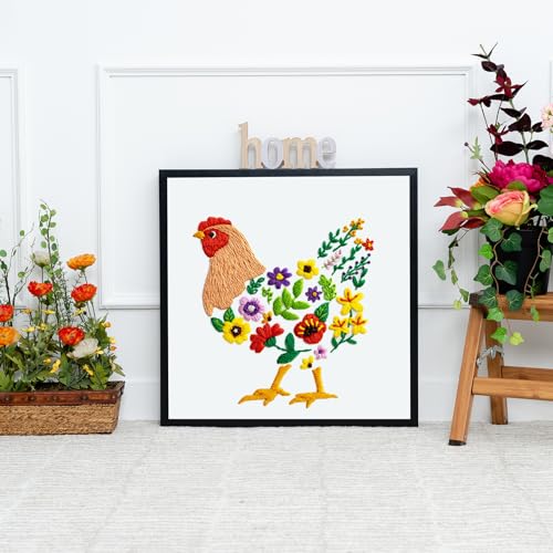 Louise Maelys Hen Embroidery Kit for Beginners Farmhouse DIY Craft - color: kit-35