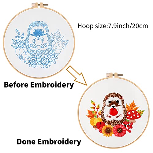Louise Maelys Cute Hedgehog Embroidery Kit for Beginners Animal Craft - color: kit-9