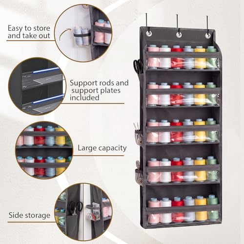 Tegeme 5-Tier Thread Holder Over Door, Large Spool Organizer,Dark Gray - color: Dark Gray