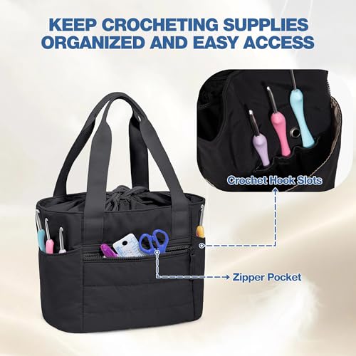 Teamoy Small Knitting Bag, Yarn Storage Tote, Crochet Bag Organizer, Black - color: Black