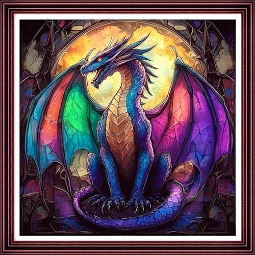 Funchey Counted Cross Stitch Kits for Adults Needlepoint Kits Unprinted Cross Stitching Embroidery Kit 11CT Cross Stitch Supplies-Magic Dragon 18x18 inch - color: ArtsKits01