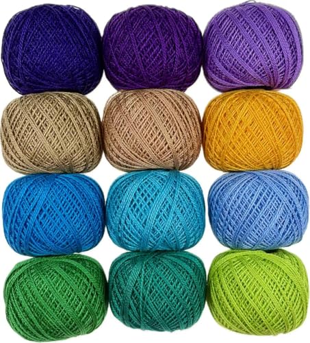 KCS Mercerized Pearl Cotton Thread Size 8 Crochet Needlework Embroidery Threads Ball (12, 12balls14) - color: 12balls14
