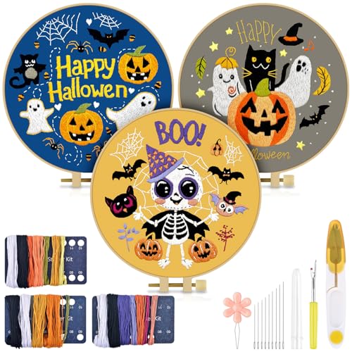TINDTOP Halloween Embroidery Kit for Adult, Embroidery DIY Starter Kit - color: Halloween 3 Kits A