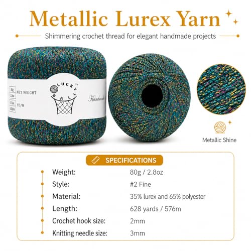 80g Sparkle Silver Lurex Thread Shining Yarn, Metallic Crochet Thread Yarn for Crocheting, Sparkle Metallic for Knitting Clothes, Car Charm, Keychain Charm(Jade) - color: Jade