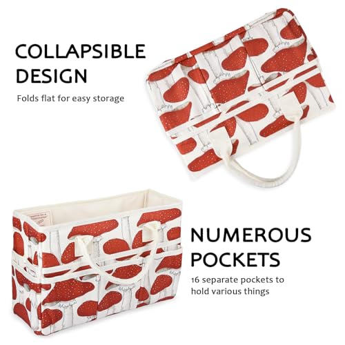 Craft Organizer Tote Bag with Multiple Pockets,Scrapbooking Art Storage - color: red mushroom