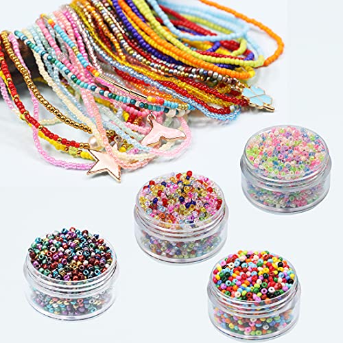 48000-Piece 2mm Seed Beads & Alphabet Beads Kit – 12/0 Ultra-Fine Jewelry Making Supplies, Including Elastic String, Earring Hooks & Clasps – All-in-One DIY Craft Set for Bracelets & Necklaces - size: 2mm
