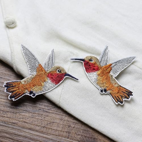Iron/Sew on Applique Repair Patches, A Pair of Hummingbird Patch - color: A Pair of Hummingbird