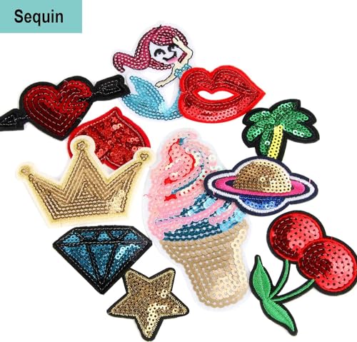 AUGSUN 36Pcs Random Assorted Iron on Patches for Clothing Sew Applique - style: Random