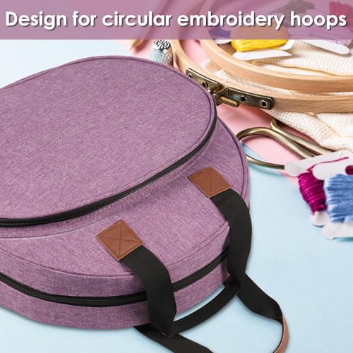 Hnvdkln Embroidery Project Bag, Oxford Cloth Cross Stitch Bag with Multiple Pockets and Handle Double, Layer Round Embroidery Storage Bag for Embroiderys Kits and Cross Stitch Kits Tools (Purple) - color: purple