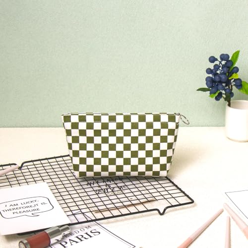 getgto 2 Pcs Makeup Bags, Large Cosmetic Bag Travel Toiletry Bag - color: Army green Checker