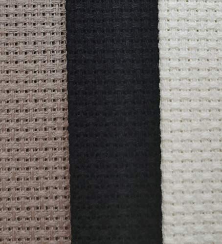 KCS 3 pc of 12" x 18" 14CT Counted Cotton Aida Cloth Cross Stitch Fabric (Ecru+Coffee+Black) - color: Ecru+coffee+black