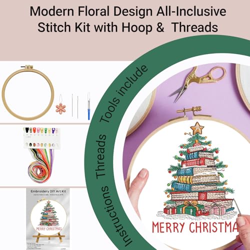 HKLIOPU Embroidery Set for Beginners Art Crafts Easy Sewing Includes Embroidery Clothes with Pattern, Hoop, Instruction Manual, Color Stitch Set,All Inclusive Starter Set,Unique DIY Gift - color: LCX004