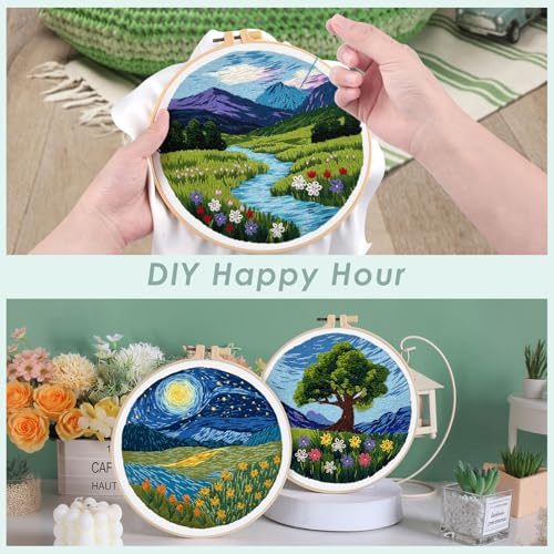 ERKOON 5 Sets Embroidery Kit for Beginners Adult Landscapes Cross Stitch - color: Landscapes