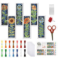 FREEBLOSS 6 Set Cross Stitch Bookmark Kit 11 CT Stamped Cross Stitch Kit DIY Embroidery Bookmark Kits for Adult Beginners with Instructions, Brightly Flowers Pattern, 6 x 20 cm/8" x 2.4" - style: Bright Edged Flowers