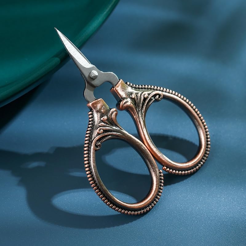 6cm Mini Retro Pocket Scissors Antique Thread Cutter Vintage Embroidery Cross Stitch Sewing Stainless Steel Scissors (Tan) - color: Tan
