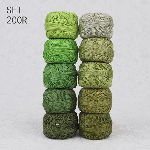 Size 8 Double Mercerized Egyptian Long Staple Cotton Pearl Thread Ball 5 Grams Rainbow Color Embroidery Thread 10 Colors per Box for Crochet Hardanger Cross Stitch Hand Embroidery (Set R) - color: Set R