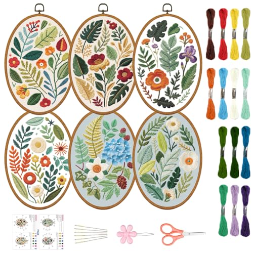 ORIGACH 6 Pack Plants Leaves & Flower Embroidery Kit for Beginners - style: Plants Leaves & Flower