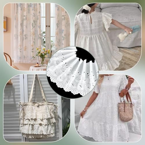 FINGERINSPIRE 3 Yards Ivory White Eyelet Cotton Trim 9inch Wide Cotton Lace Floral Embroidery Lace Trim Wavy Edge Floral Cotton Lace Ribbon for Sewing Dresses Clothes Bag Pets Clothes Decoration