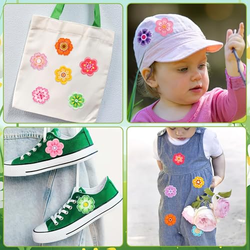 AUGSUN 36pcs Flower Iron on Patches Colorful Floral Sew Applique - style: Floral