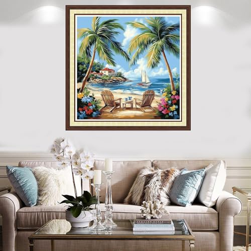 Findvoor Counted Cross Stitch Kits for Adults Full Range of Cross Stitching Embroidery Unprinted Pattern for Beginners, 11CT Needlepoint Kit Patterns Embroidery Kits-Drinking Tea Tree 18x18 inch - color: ColorCraft23