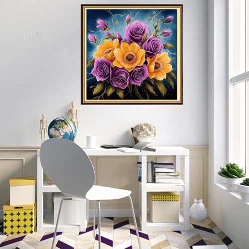 Redxing Counted Cross Stitch Kit for Beginners,Unprinted Needlepoint Kits for Beginners Cross Stitching Embroidery Kit 11CT Stitches kit-Magical Flowers 18x18 inch - color: KitsColor16