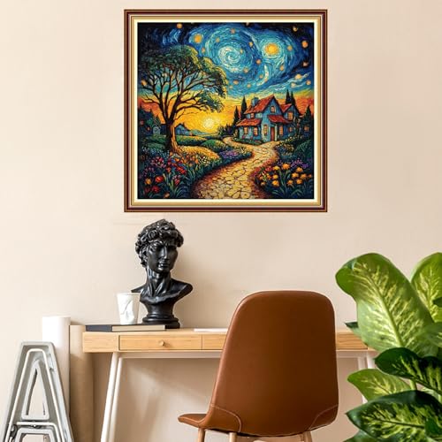 Fanxvivy Stamped Counted Cross Stitch Kits for Adults Printed Cross-Stitch Patterns 11CT Stamped or Counted Cross Stitching Embroidery Kit Needlepoint Kits-Starry Night Garden Trail 18x18 inch - color: Artkits06