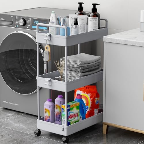 Ronlap 3 Tier Slim Rolling Storage Cart with Wheels Utility Organizer, Grey - color: Gray