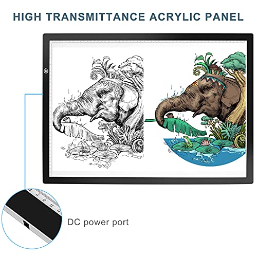 LitEnergy A2 LED Copy Board Light Tracing Box, Ultra-Thin Adjustable Artcraft LED Trace Light Pad for Tattoo Drawing, Streaming, Sketching, Animation, Stenciling - color: BLACK, size: 16.5 x 23.4 inches
