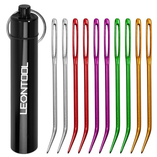 LEONTOOL 10 Pcs Large Eye Yarn Darning Tapestry Needle Big Eye Weaving Needle Aluminum Bent Needles Sewing Hand Knitting Needles with Storage Tube for Crochet Weaving Darning Projects