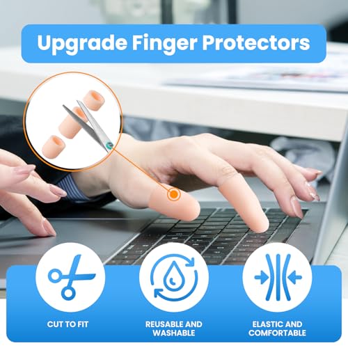 JUMPOW Gel Finger Cots Protectors, Silicone Finger Covers Caps Sleeves Flexible Shields for Fingertip Thumb Protection, Arthritis, Rubbing, Cracking, Hangnail & Pain Relief (Complexion, L, 16PCS)