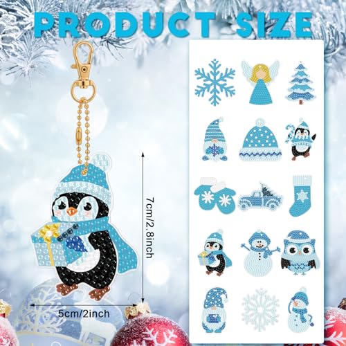 Yuxung 15 Pcs Christmas Diamond Art DIY Keychain Hanging Ornament, Cute - color: Cute