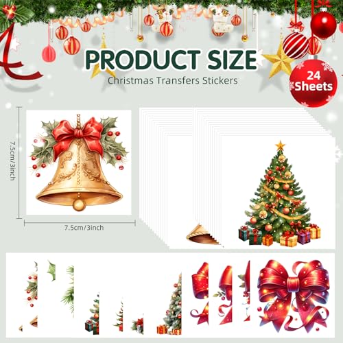 ZMRU 24 Sheets Vintage Christmas Rub On Transfers for Crafts, Rub On Transfers Christmas for Wood Slices，Furniture Decals, Glass, Leather, Canvas, Fabric Projects,3 * 3inch - color: Christmas liturgy