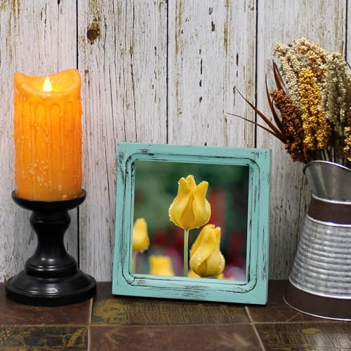 CVHOMEDECO. 6x6 Picture Frame Made of Solid Wood High Definition Glass Rustic Vintage Designs Small Photo Frame for Tabletop Display and Wall Mounting, Distress Blue - color: Distress Blue A, size: 6" X 6"