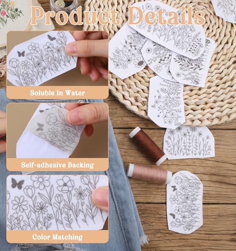 25PCS Embroidery Transfer Patterns, 2 Sheets Embroidery Patterns Water Soluble for Hand Sewing Needlework Beginners (11.7 * 8 Inch)