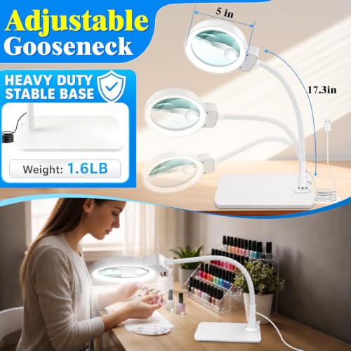 30X 10X Large Magnifying Glass with Light and Stand,LED Magnifier Desk Lamp - color: White