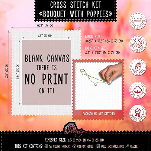 Povitrulya Counted Cross Stitch Kit 'Bouquet with Poppies' - Poppies and Daisies Wildflowers Hand Embroidery Set … - color: Bouquet with Poppies