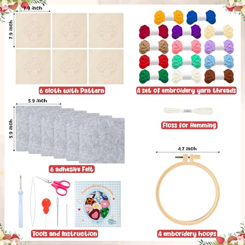 WATINC Punch Needle Coaster Kit - 22Pcs DIY Craft for Beginners, Mushroom
