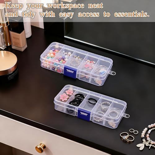 Plastic Jewelry Organizer Box Clear Storage Bead Case for Little Crafts/Arts 2 Pack Container with 10 Grids, Small