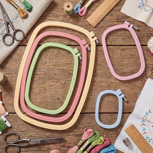 Tigeen 5 Pcs Embroidery Hoops, 5 Sizes ABS Plastic for Sewing, Rectangle - style: Rectangle