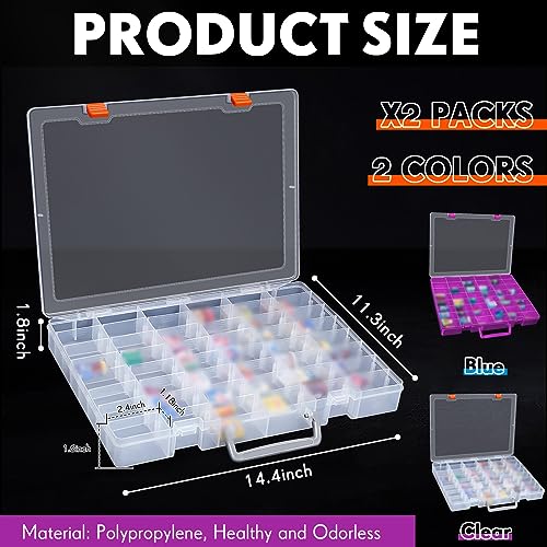 Juexica 2 Pcs 48 Grid Plastic Bead Storage Organizer Box, Clear,Purple - color: Clear, Purple