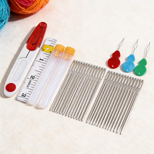Sewing Needles 30 Pcs Sewing Scissors Tape Measure Threaders Set, Stainless Steel Hand Sewing & Embroidery Needles with Practical Sewing Tools for Home Office DIY Craft Mending Quilting Projects