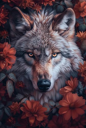 Moohue Stamped Cross Stitch Kits for Adults 14 Count Printed Cross Stitch Kits for Beginners Animal Wolf Flowers Cross Stitch Patterns Needlepoint kit (Animal Wolf Flowers) - color: Animal Wolf Flowers
