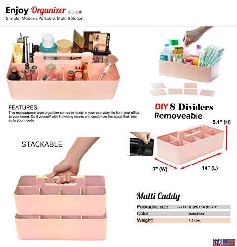 -Large Portable Caddy, DIY Dividers, 8 Compartments, School Home Business Organizer,Portable Basket with Handle Storage Organizer Modern Made in USA (4 PACK, Indie Pink) - color: Indie Pink, size: 4 PACK