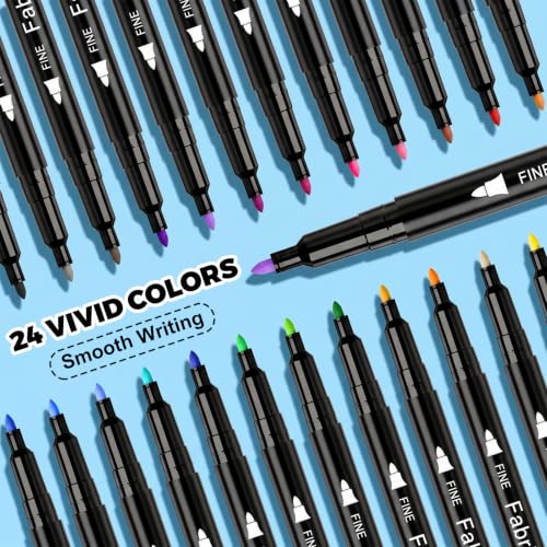 Reaeon Fabric Markers, 24 Colors Fabric Decorating Kit for Clothes, No Bleed Fine Tips Paint Pens for T-Shirts Bags, Textile, Canvas, and More