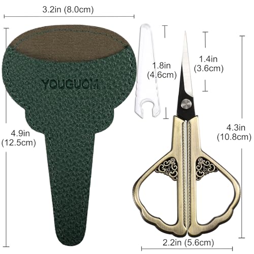 YOUGUOM Little Detail Scissors, Sharp Needlepoint Scissor with Case for Sewing Craft Crochet Cross Stitch Yarn, Thread Snips Small Embroidery Shears - color: Bronze